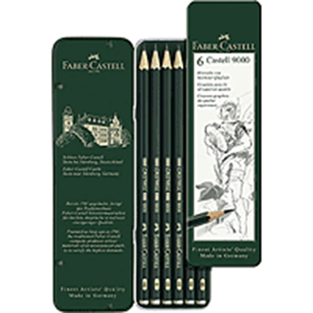 Faber Castell, 9000, Graphite, Drawing, Pencil, 6 Count, Tin Set